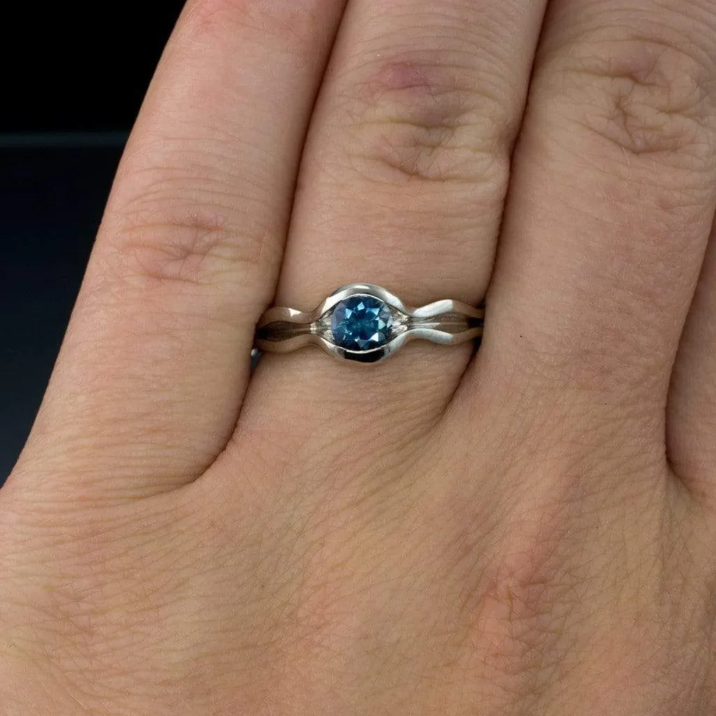 Fair Trade Blue Australian Kings Plain Sapphire Wave Solitaire Engagement Ring