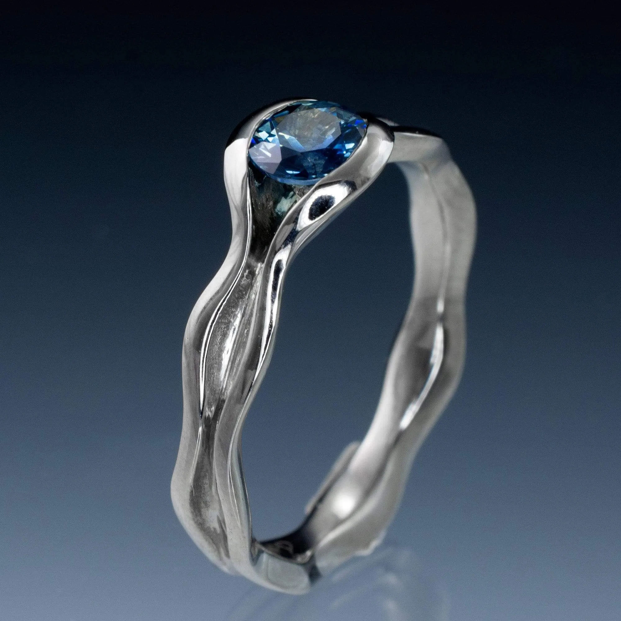 Fair Trade Blue Australian Kings Plain Sapphire Wave Solitaire Engagement Ring