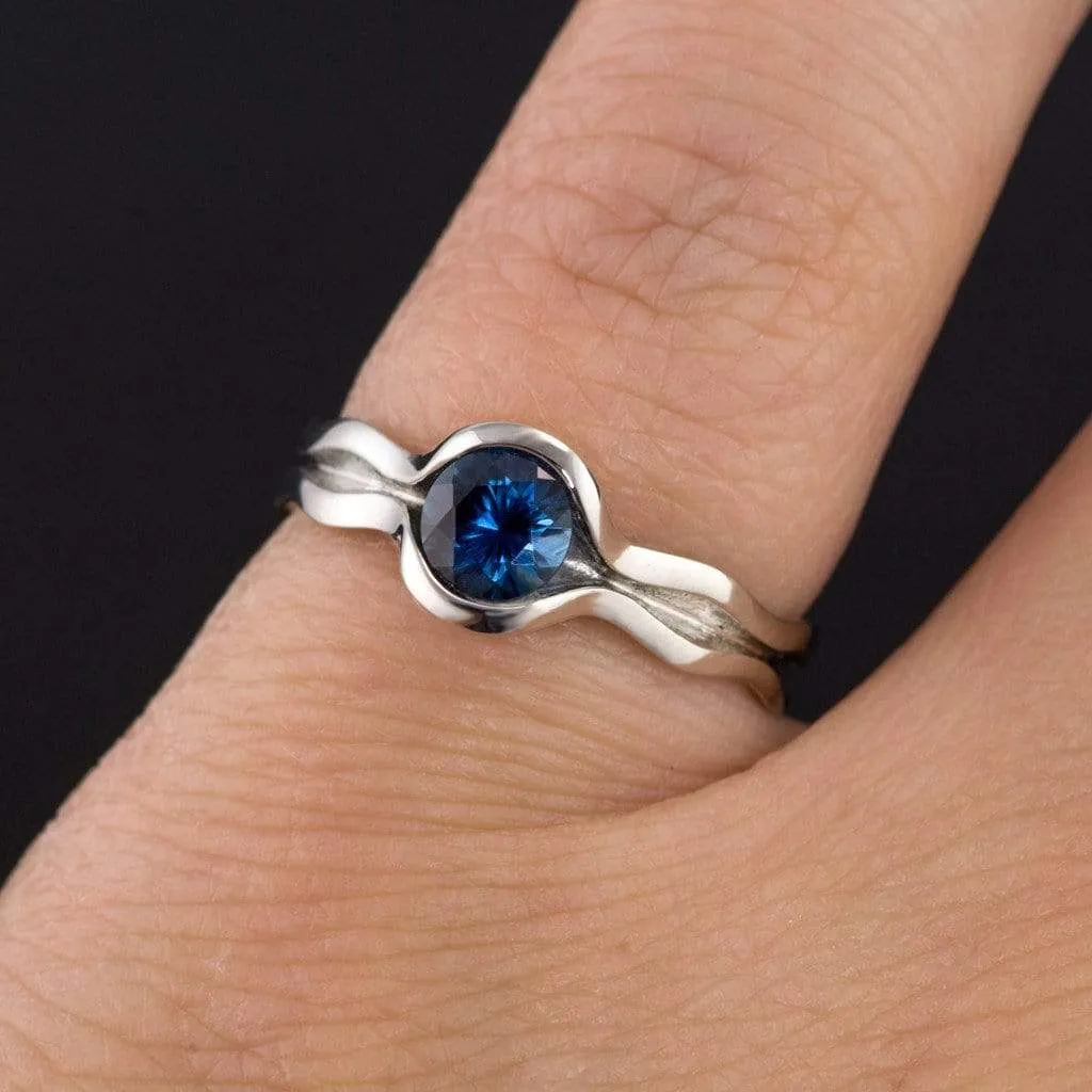 Fair Trade Blue Australian Kings Plain Sapphire Wave Solitaire Engagement Ring