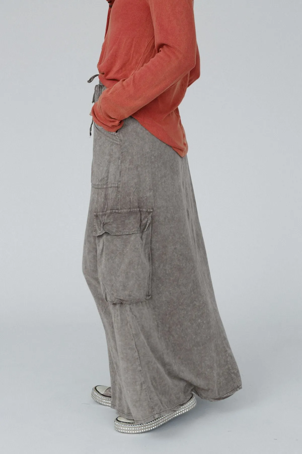 Fall Freely Cargo Maxi Skirt - Ash