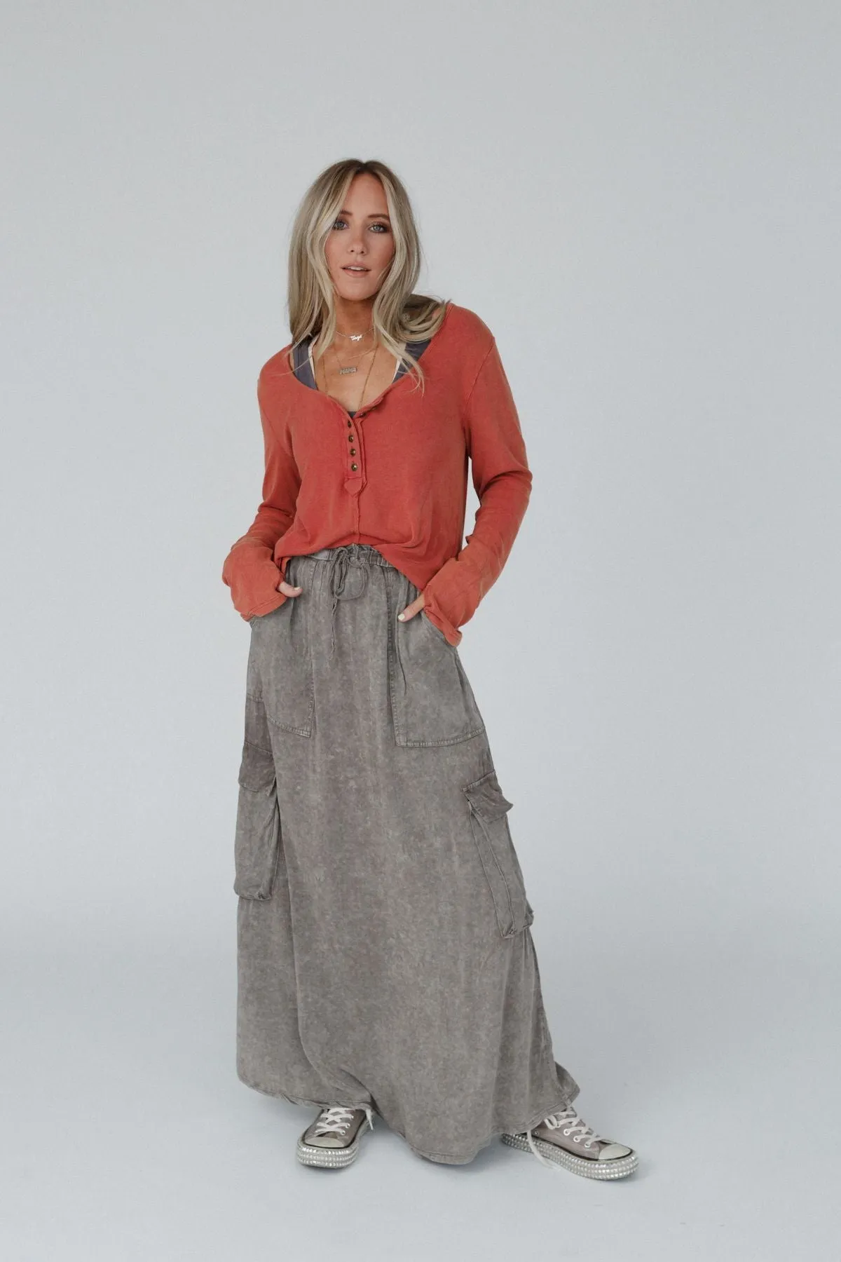 Fall Freely Cargo Maxi Skirt - Ash