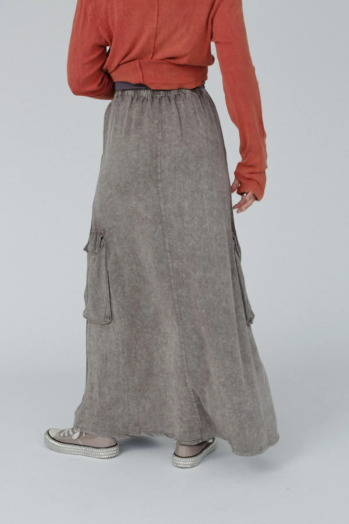 Fall Freely Cargo Maxi Skirt - Ash