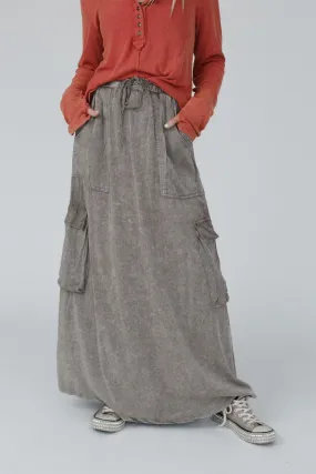 Fall Freely Cargo Maxi Skirt - Ash