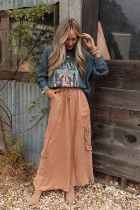 Fall Freely Cargo Maxi Skirt - Camel