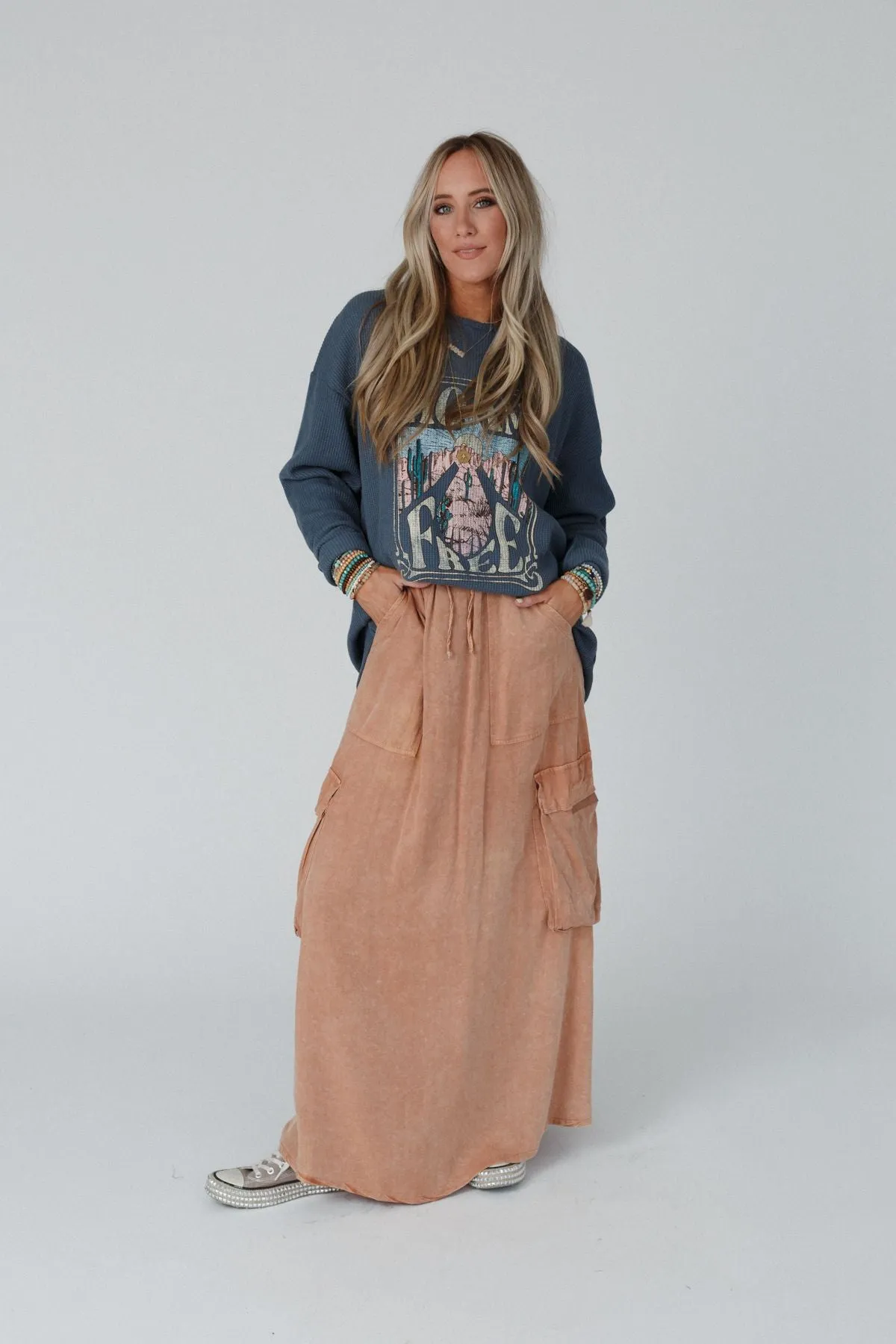 Fall Freely Cargo Maxi Skirt - Camel