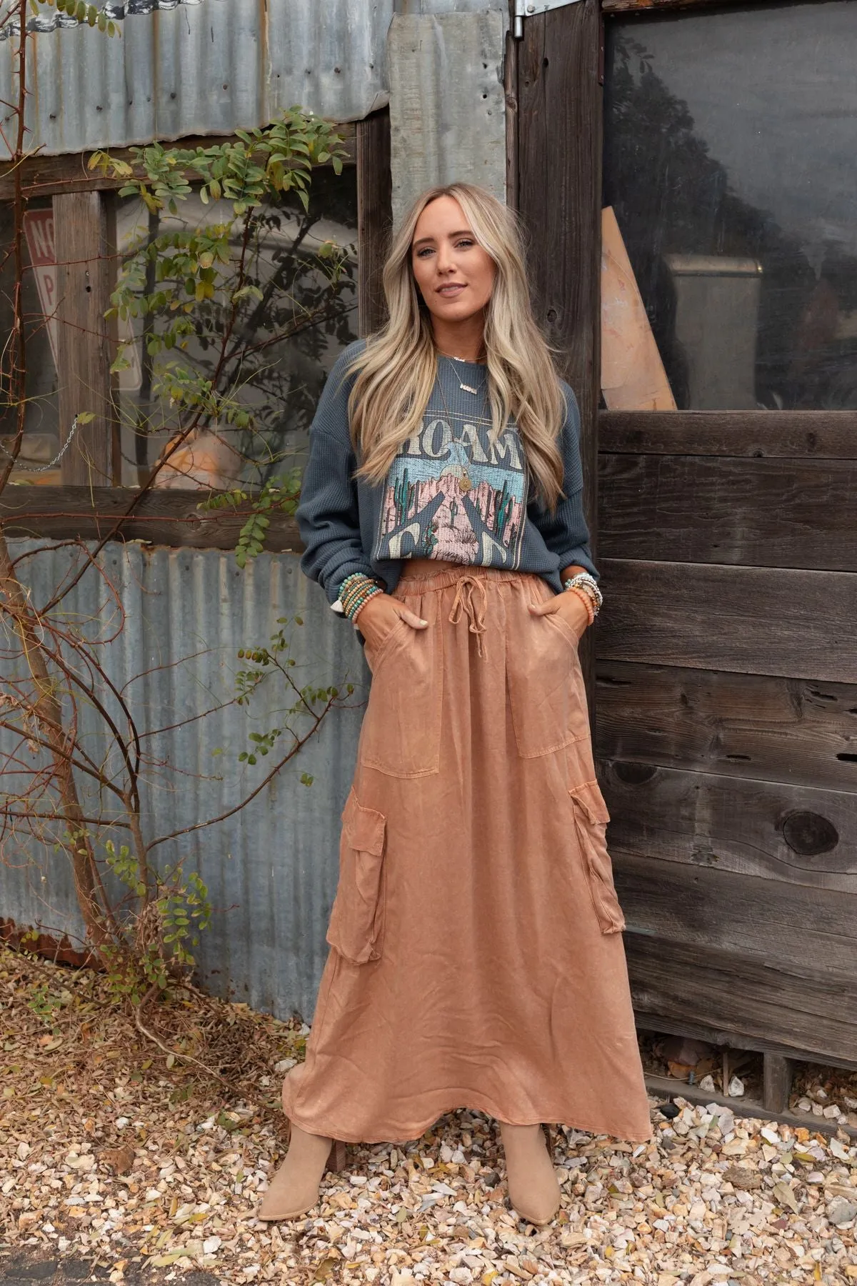 Fall Freely Cargo Maxi Skirt - Camel