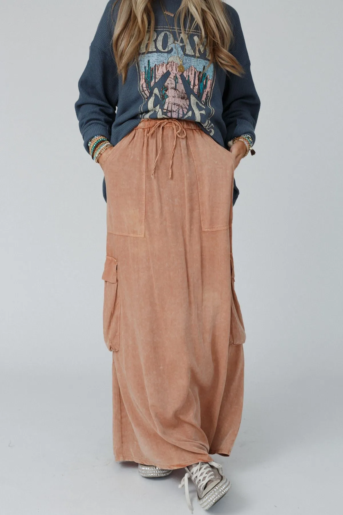 Fall Freely Cargo Maxi Skirt - Camel