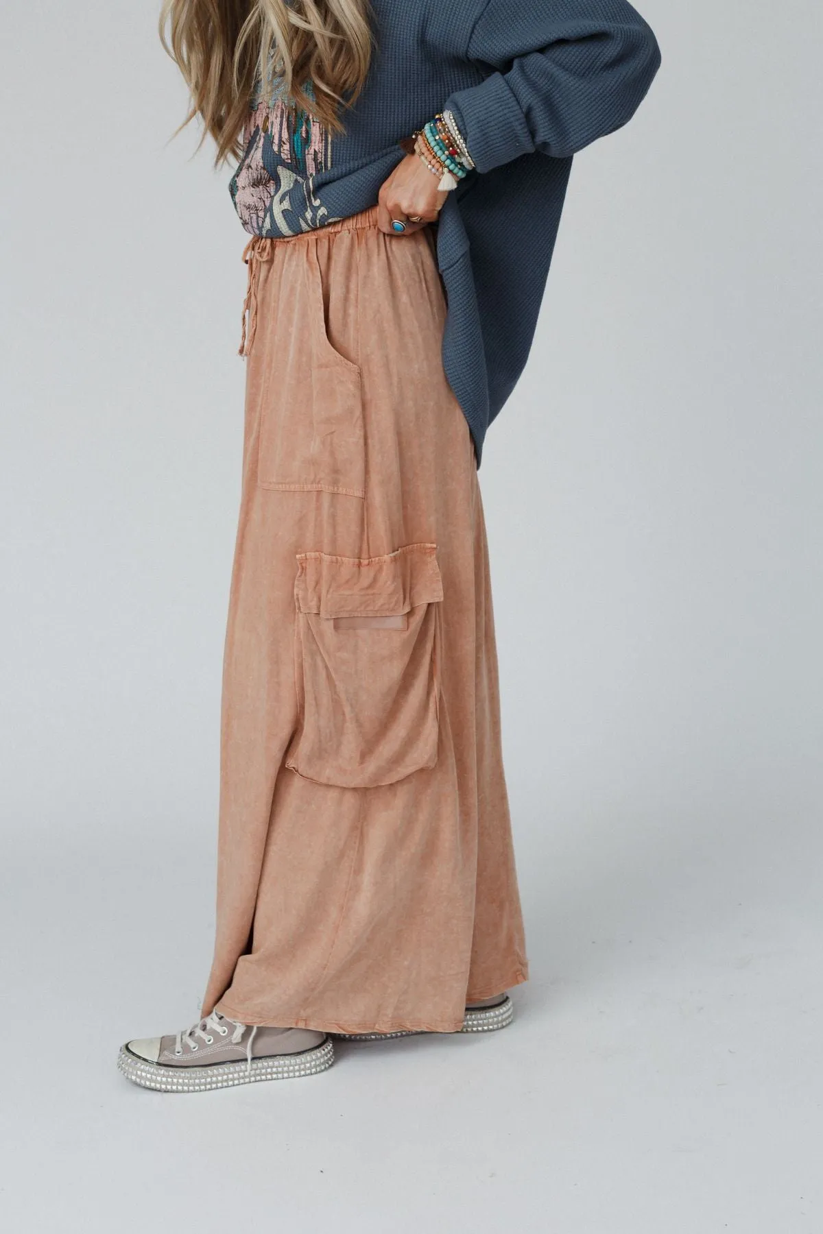 Fall Freely Cargo Maxi Skirt - Camel