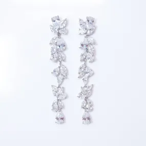 Flower Dangle Crystal/Diamond Earrings, Long Bridal Jewelry, Bridal Earrings, Crystal Bridal Earrings, Statement Earrings Cz