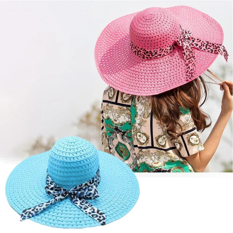 Foldable Floppy Wide Brim Straw Sun Hat with Bowknot