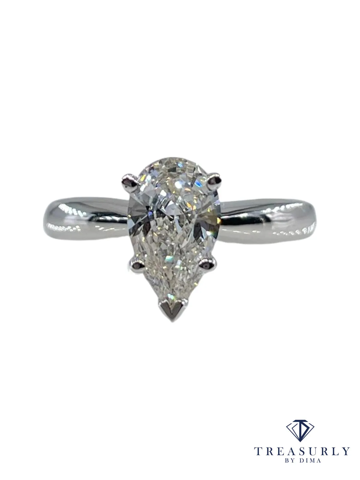 GIA 1.07ct Estate Pear Diamond Solitaire 14k White Gold Engagement Wedding Ring