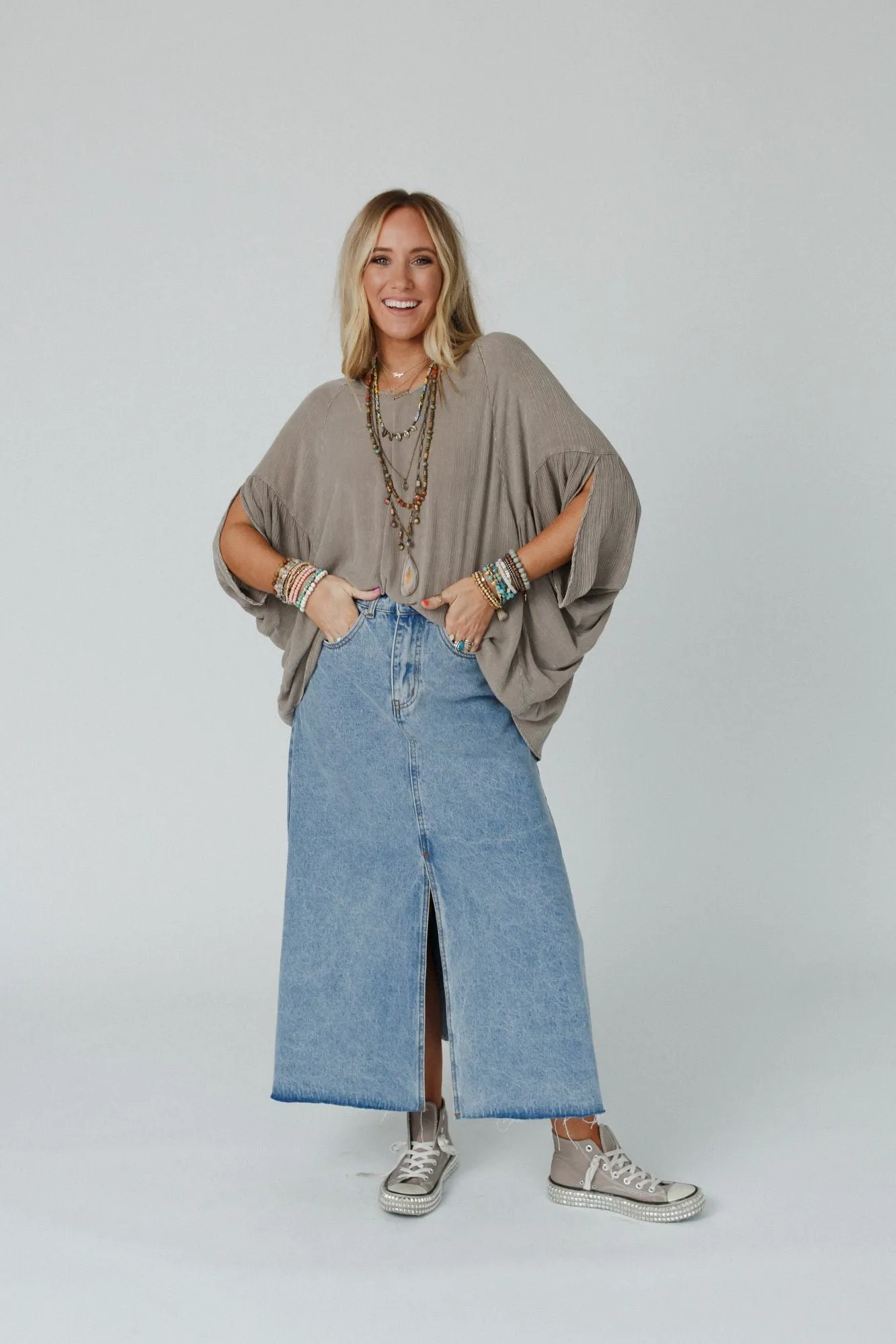 Going My Way Denim Maxi Skirt - Denim