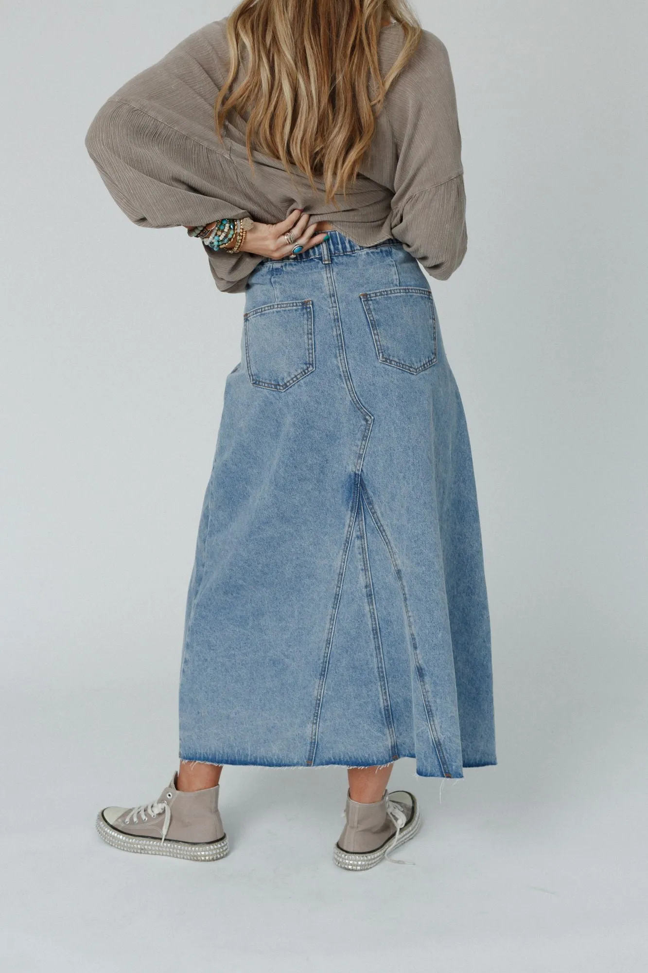 Going My Way Denim Maxi Skirt - Denim