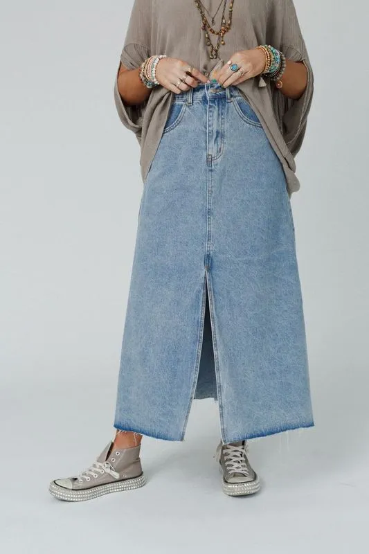 Going My Way Denim Maxi Skirt - Denim