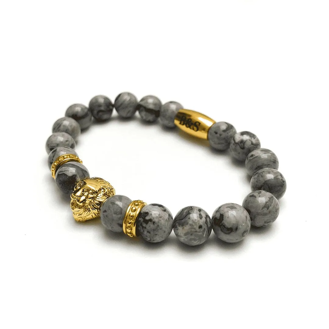 Gold Lion & Grey Stones Bracelet