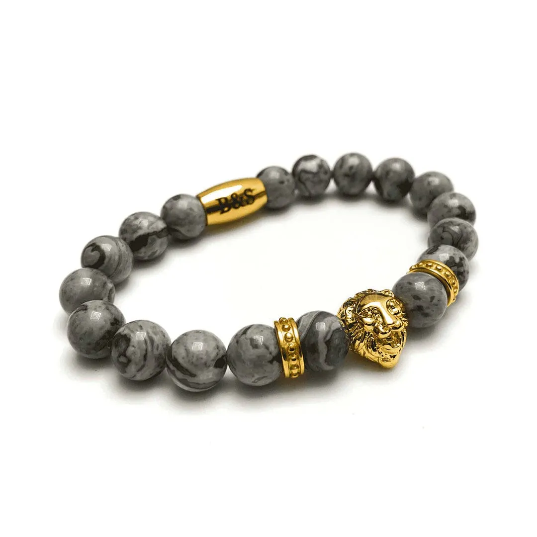 Gold Lion & Grey Stones Bracelet