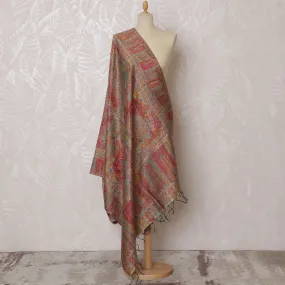 Golden Yellow Silk Jacquard Dupatta with Multicolor Paisley Design and Fringed Edges – 235 X 95 Cms, India-D20312