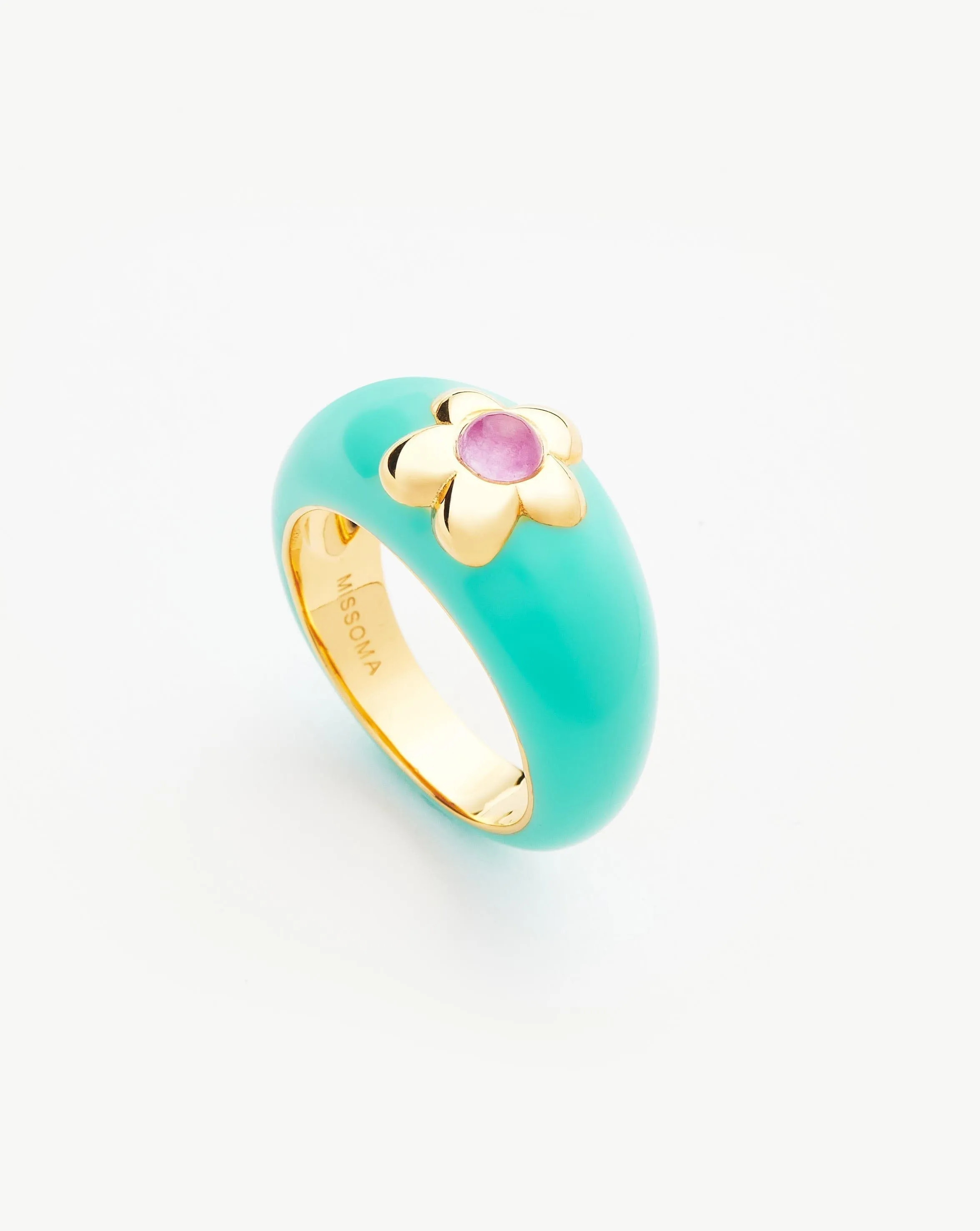 Good Vibes Small Enamel Flower Gemstone Ring | 18ct Gold Plated/Purple Quartz