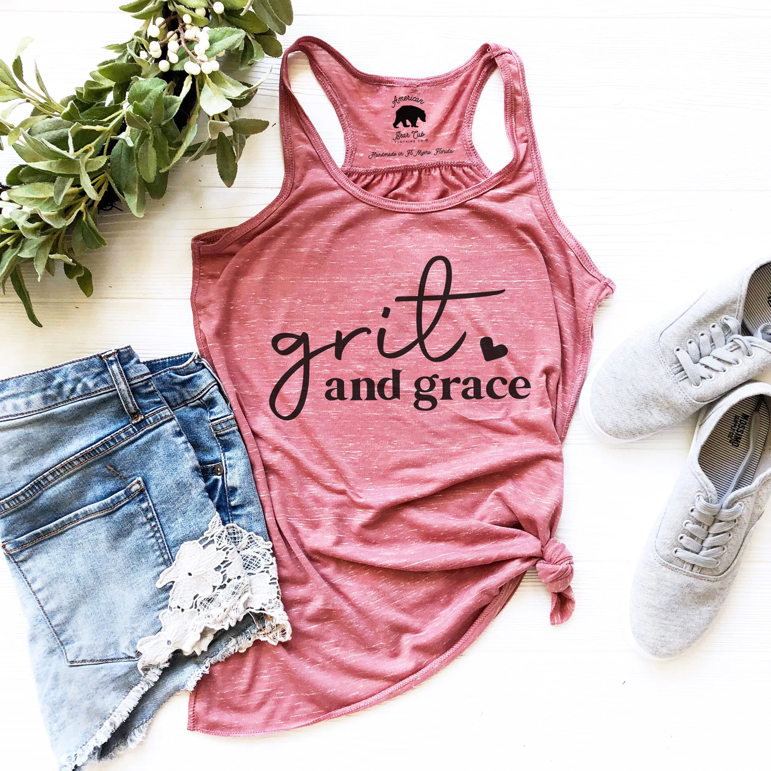 Grit and Grace flowy racerback tank tops - light or dark artwork