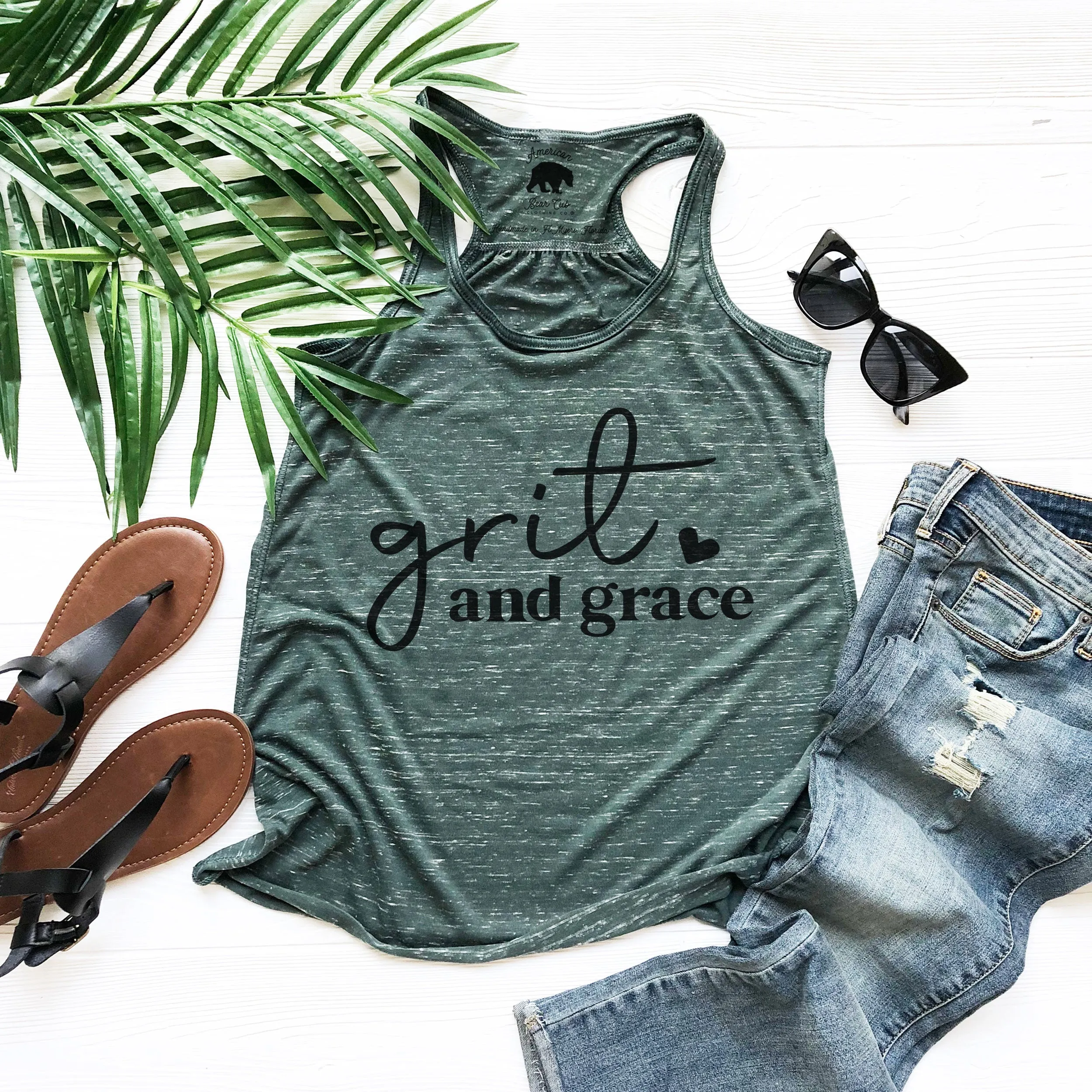 Grit and Grace flowy racerback tank tops - light or dark artwork