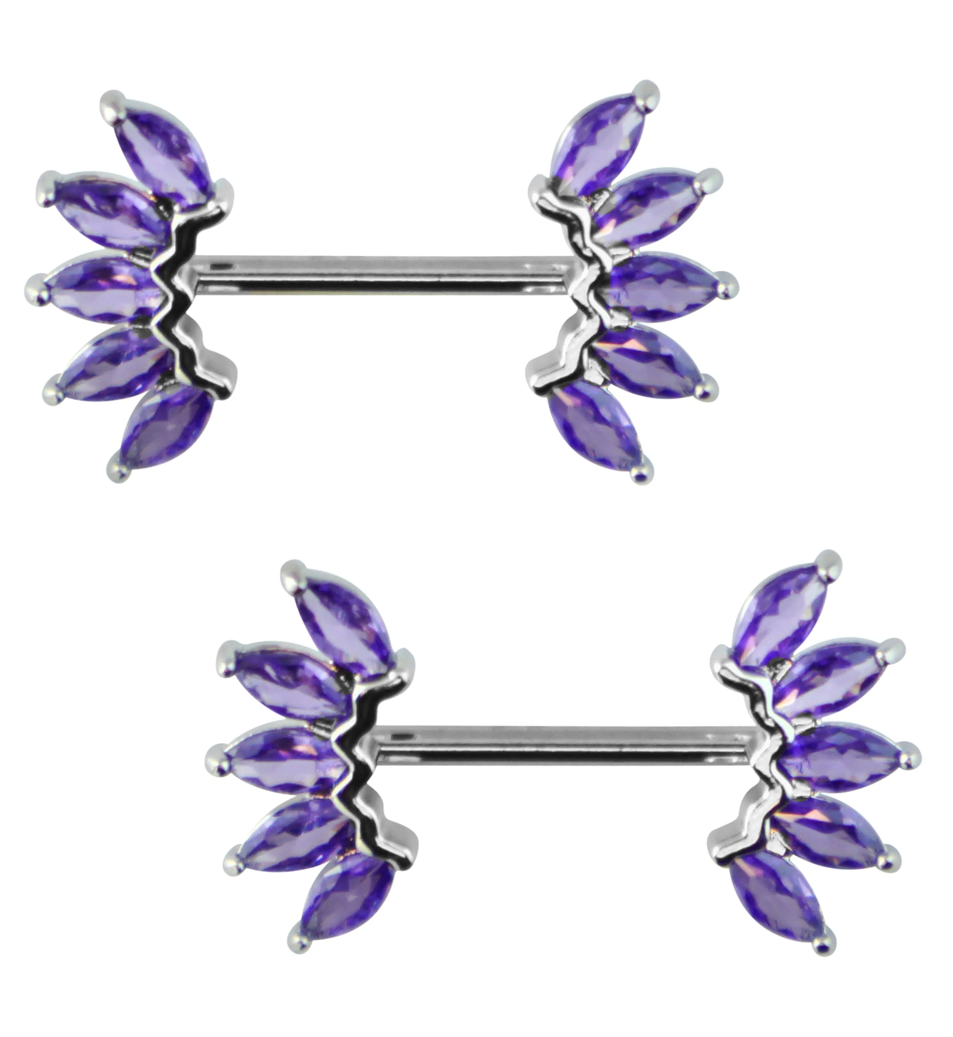 Half Crown Amethyst CZ Stainless Steel Nipple Barbell