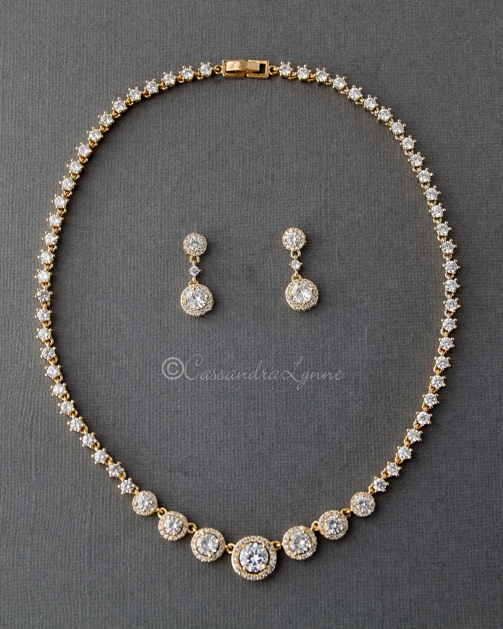 Halo Circles CZ Bridal Necklace and Earrings