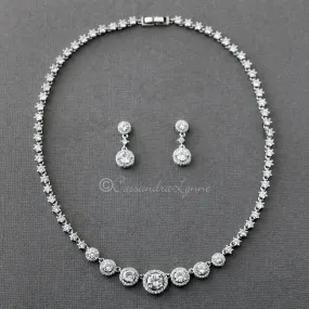 Halo Circles CZ Bridal Necklace and Earrings