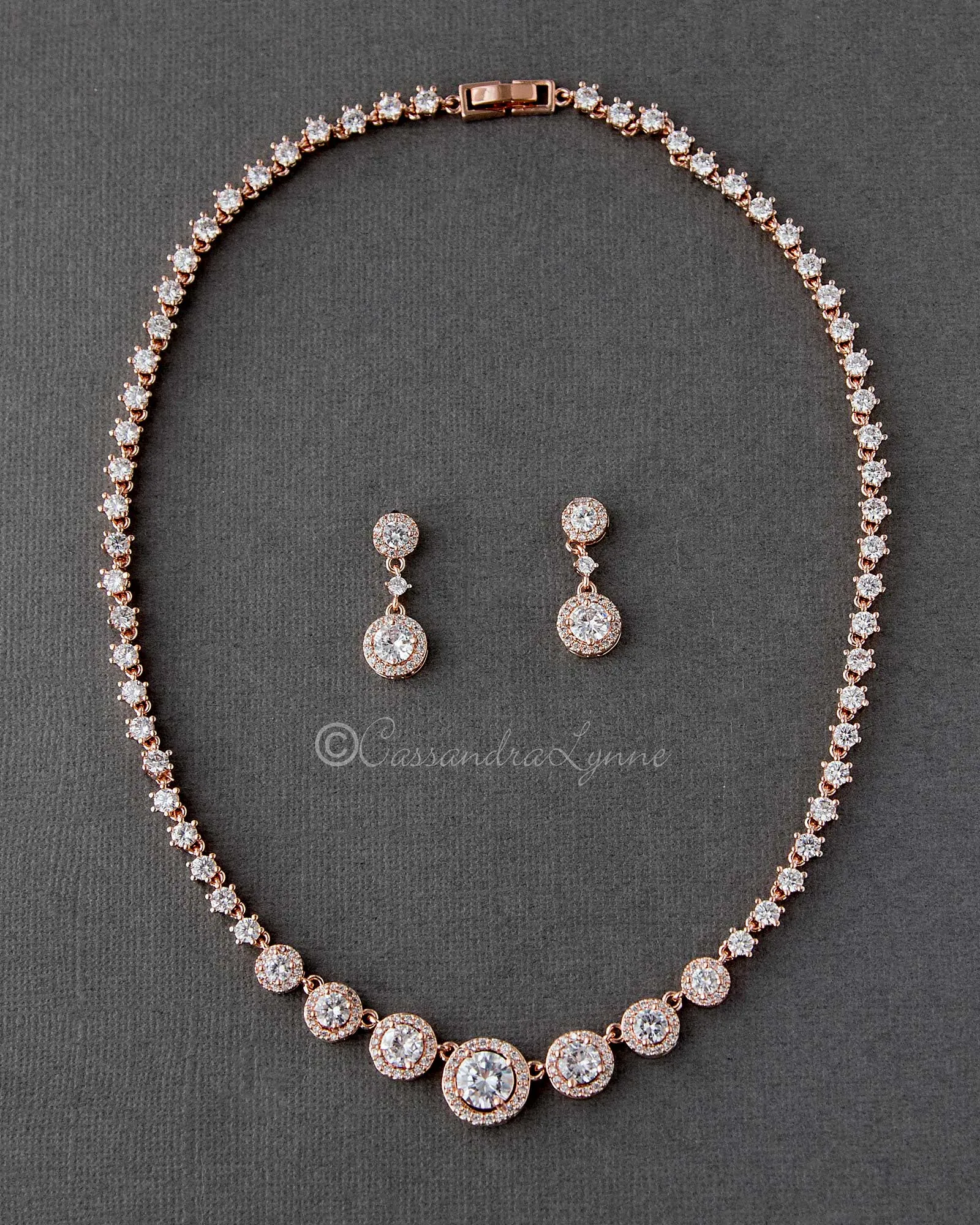 Halo Circles CZ Bridal Necklace and Earrings