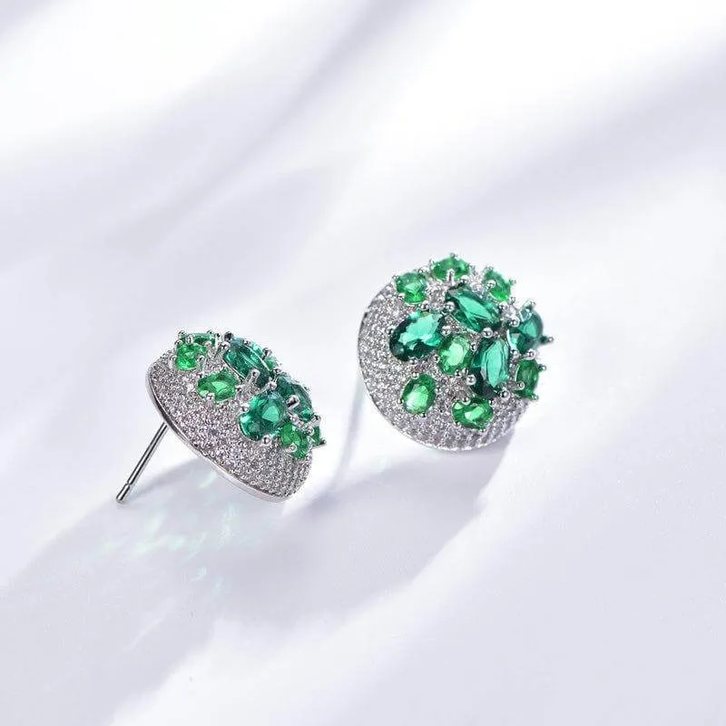 Halo Emerald Green Stud Earrings