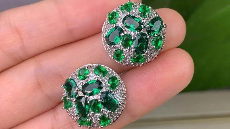 Halo Emerald Green Stud Earrings