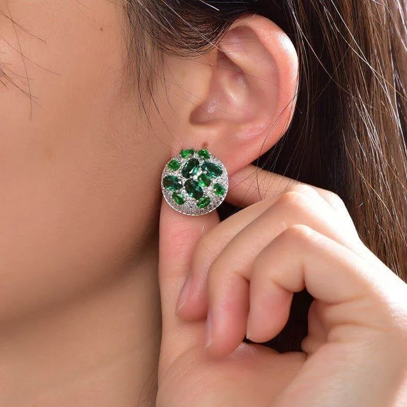 Halo Emerald Green Stud Earrings