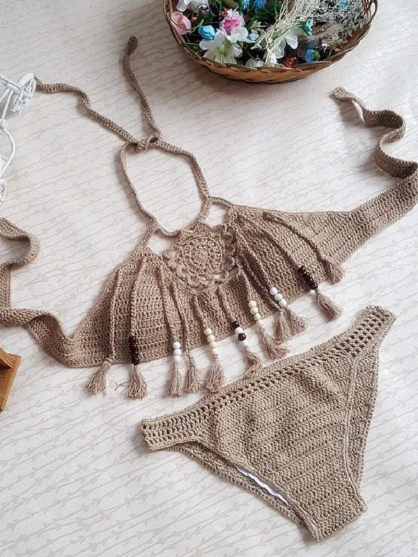 Handmade Knitted Tassels Bikini