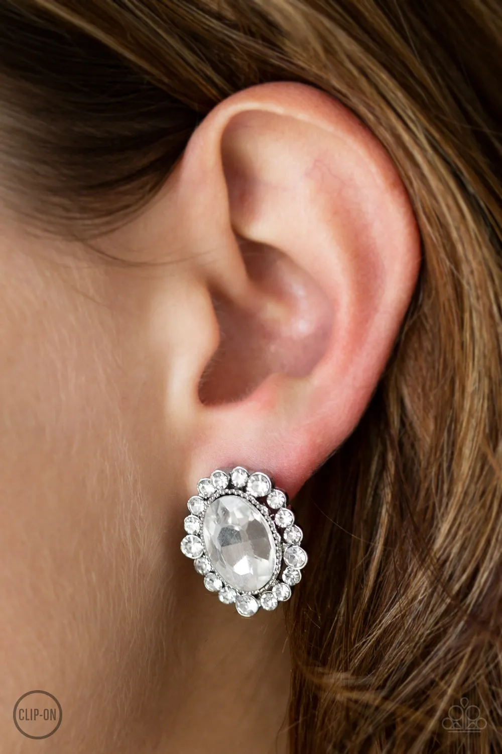 Hold Court - White Clip-On Earring