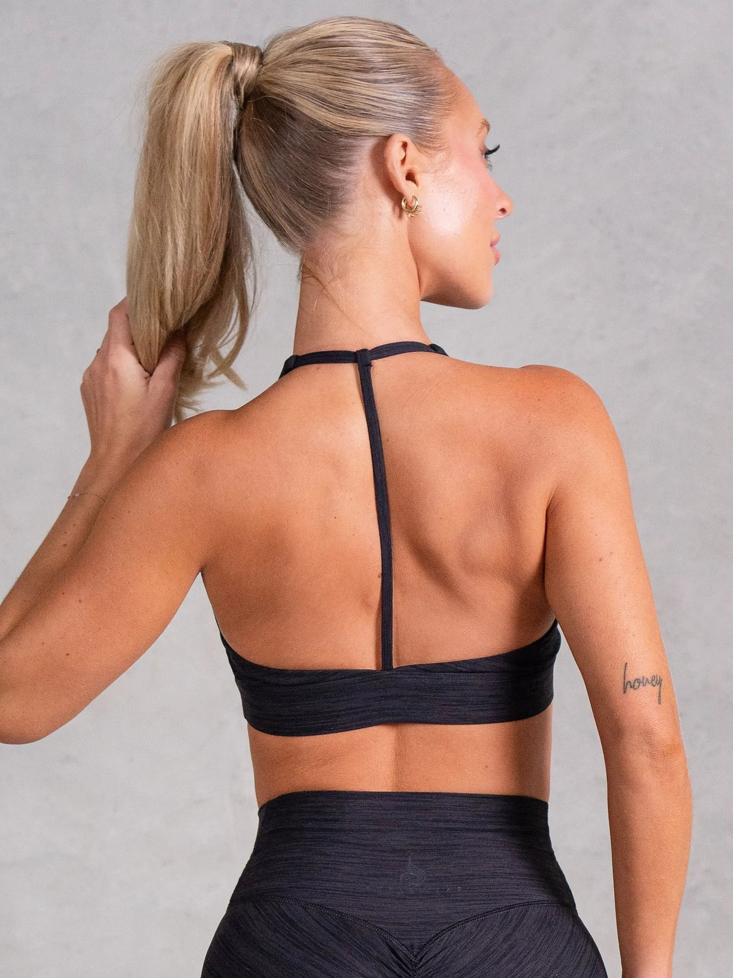 Icon V Neck Sports Bra - Black Marl