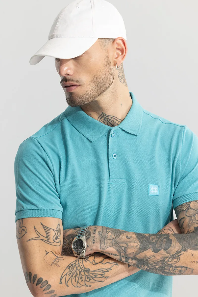 Incise Logo Aqua Blue Polo T-Shirt