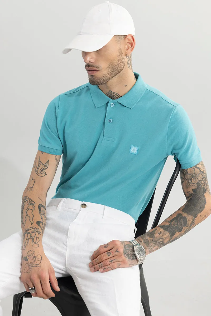 Incise Logo Aqua Blue Polo T-Shirt