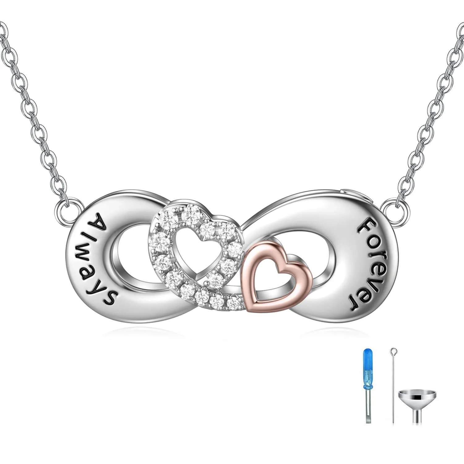 Infinity Cremation Urn Necklace for Ashes 925 Sterling Silver Always & Forever Heart Jewelry Keepsake Memorial Locket for Women