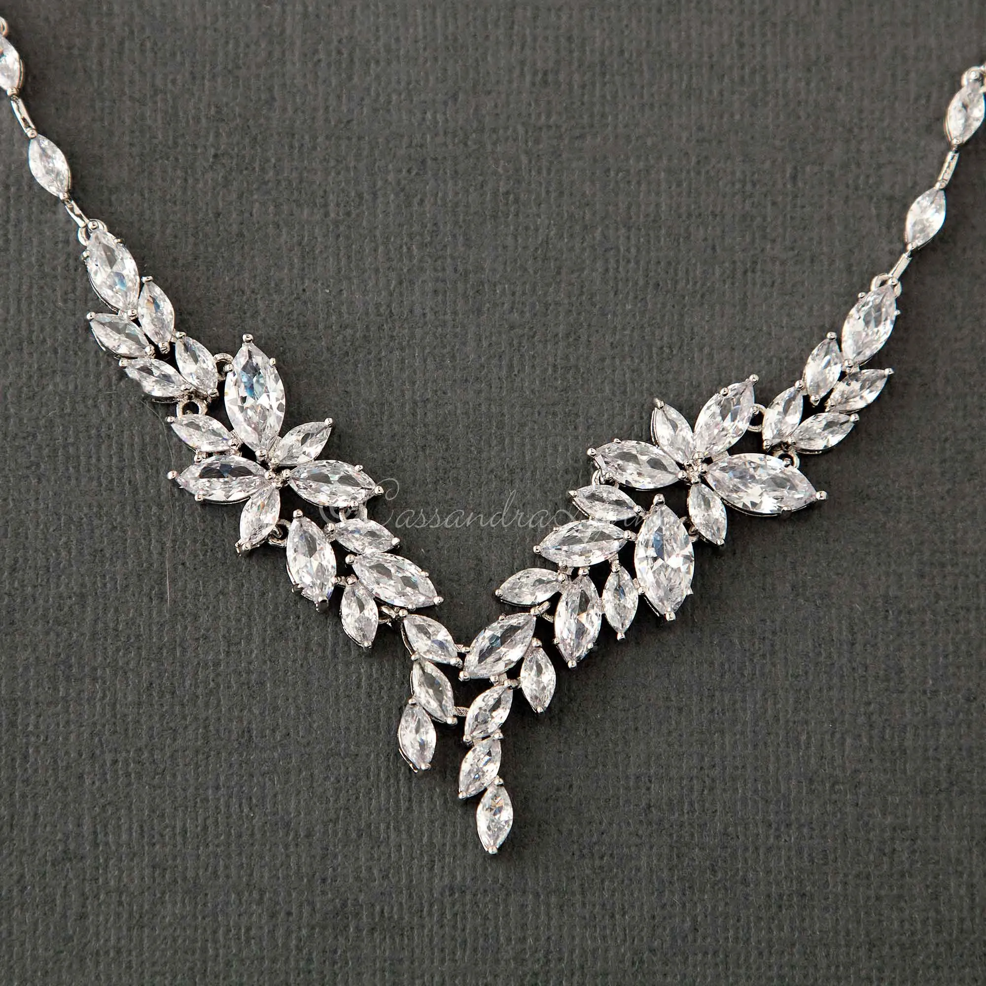 Intricate CZ Leaf Bridal Necklace Set