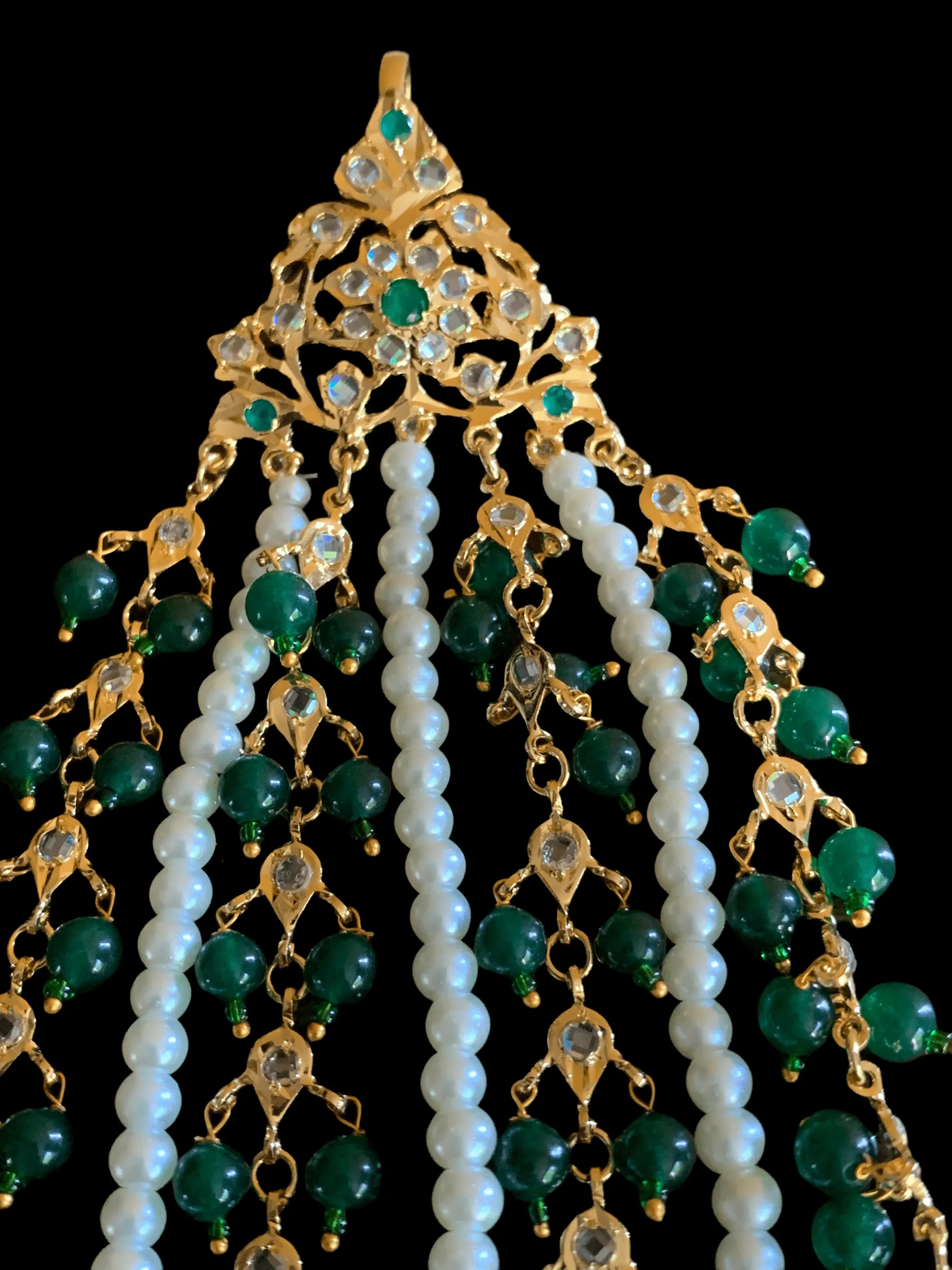 JT7  Hira Jhoomar tika in green ( emeralds ) ( SHIPS IN 4 WEEKS  )