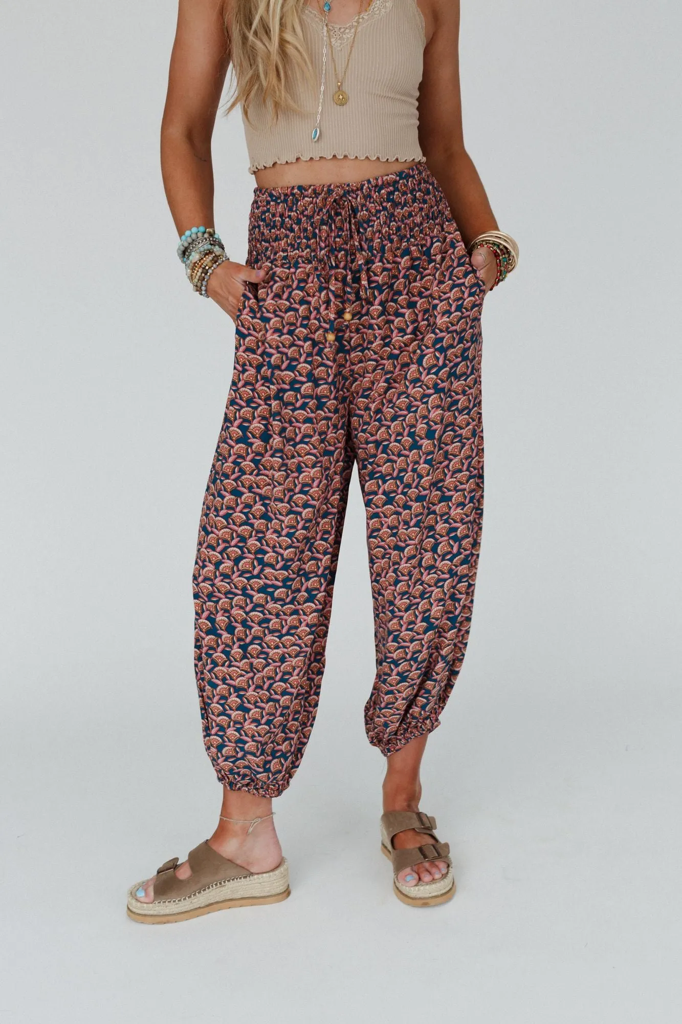 Jungle Mirage Smocked Pant - Teal