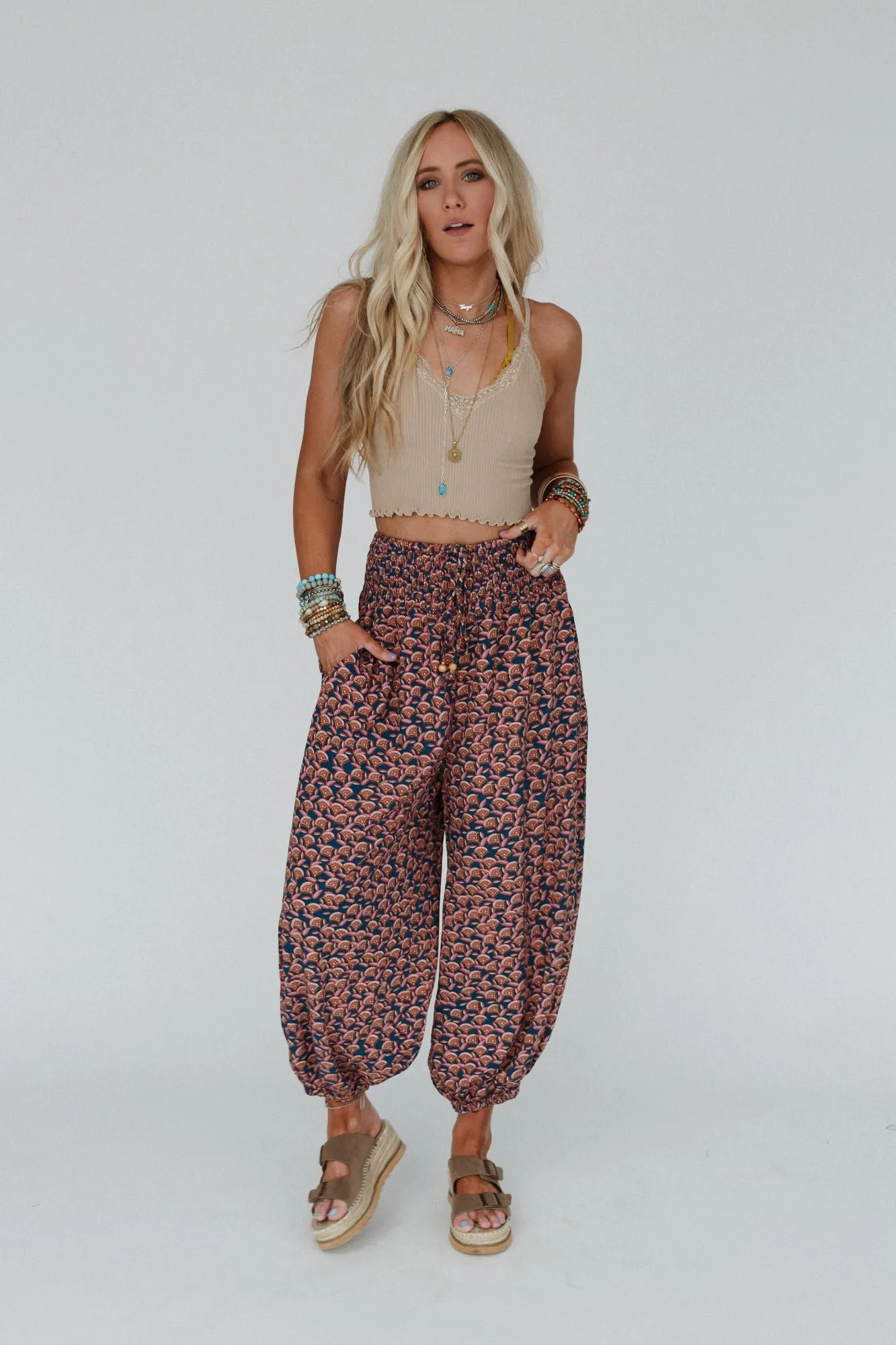 Jungle Mirage Smocked Pant - Teal