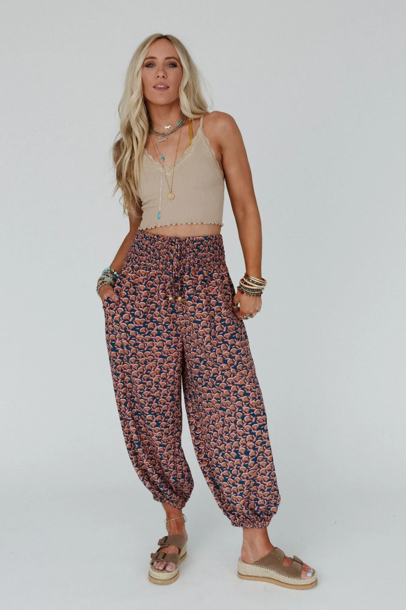 Jungle Mirage Smocked Pant - Teal