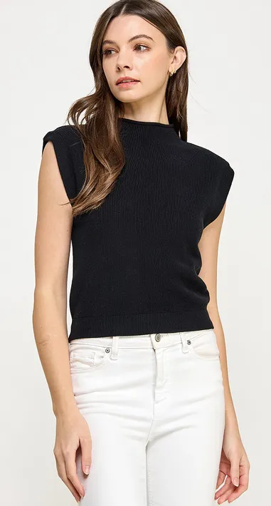 Kade Power-Shoulder Top in Black