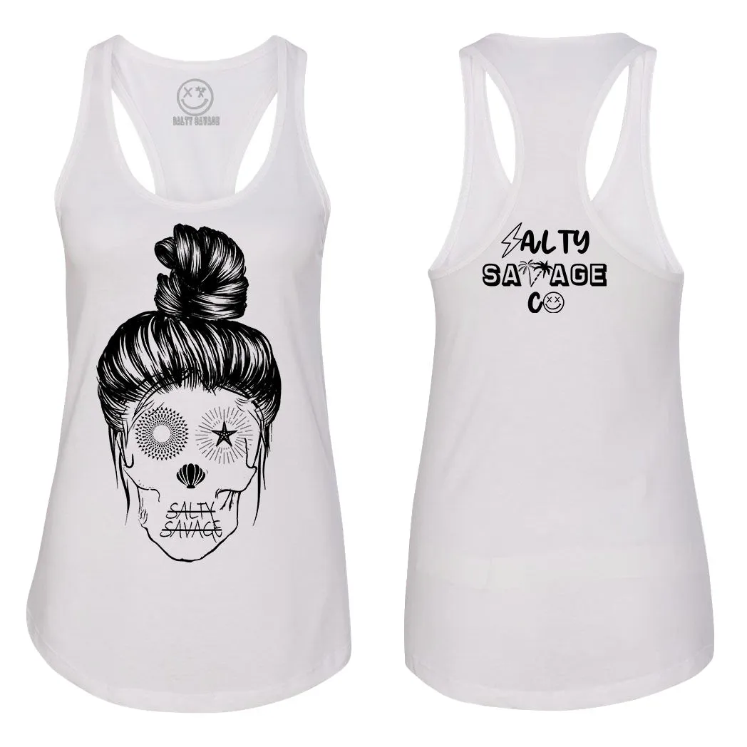 Ladies "Messy Bun Skull" Racerback Tank