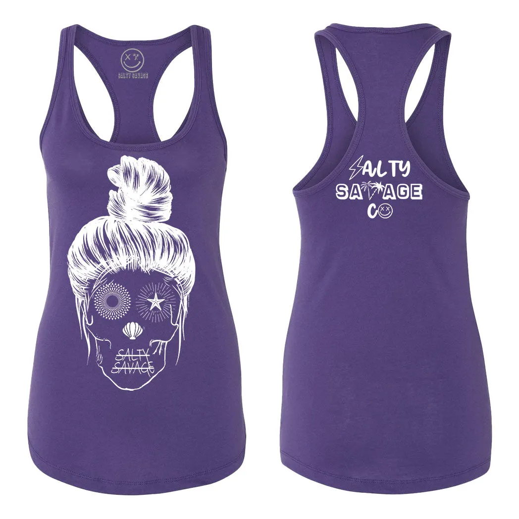 Ladies "Messy Bun Skull" Racerback Tank