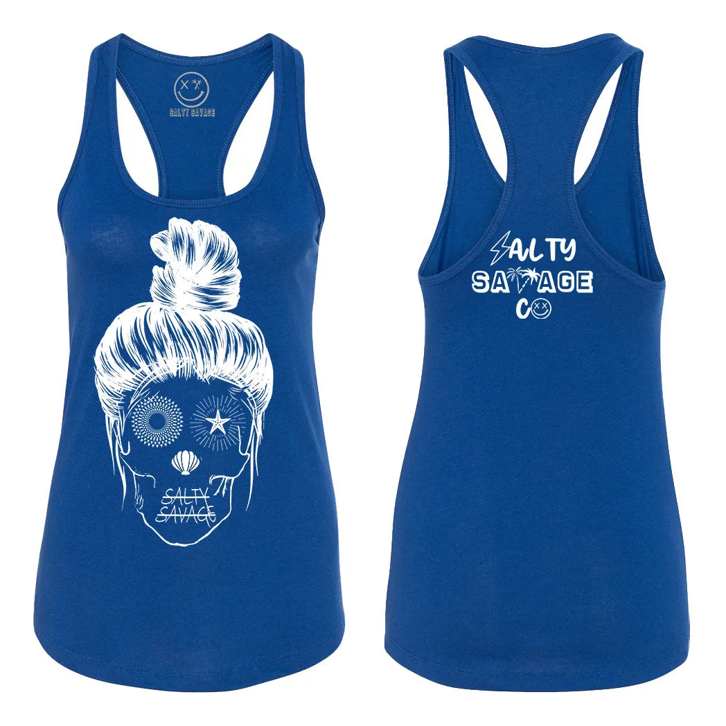 Ladies "Messy Bun Skull" Racerback Tank