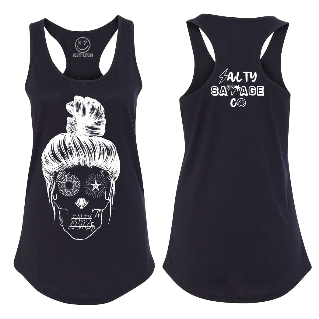 Ladies "Messy Bun Skull" Racerback Tank