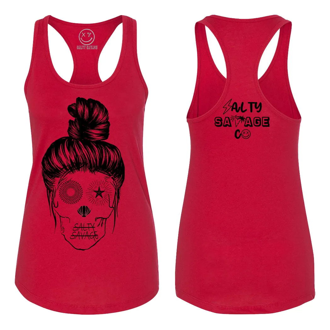 Ladies "Messy Bun Skull" Racerback Tank