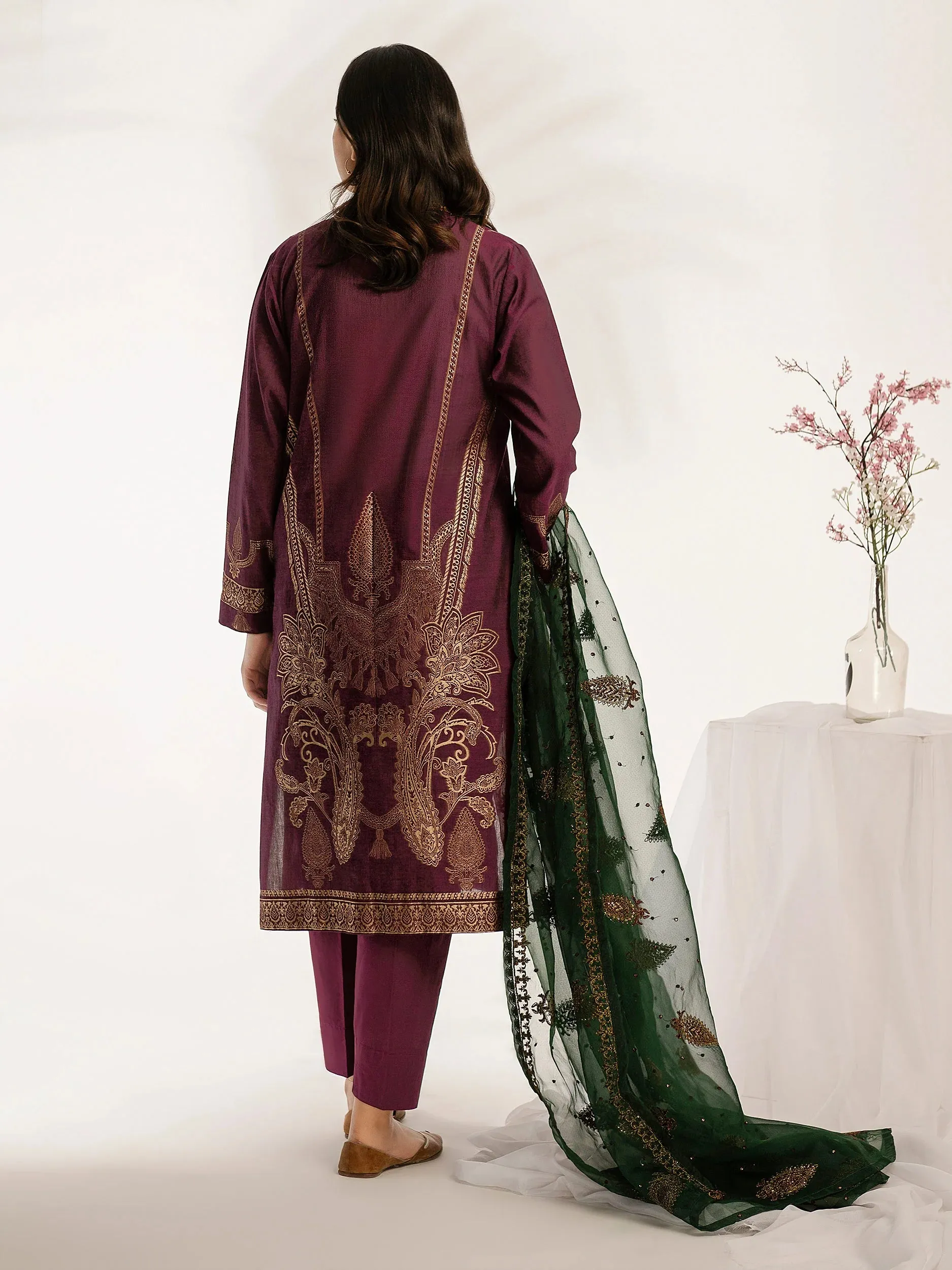 Limelight Plum Jacquard Embroidered 3-Piece Suit (P7619SU)