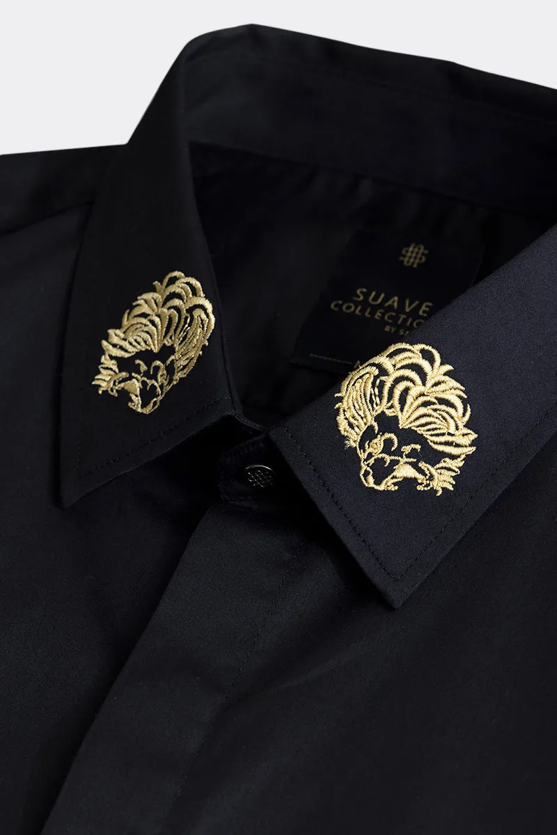 Lion Embroidered Black Shirt